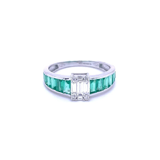 18kt White Gold Emerald With Diamond Ring