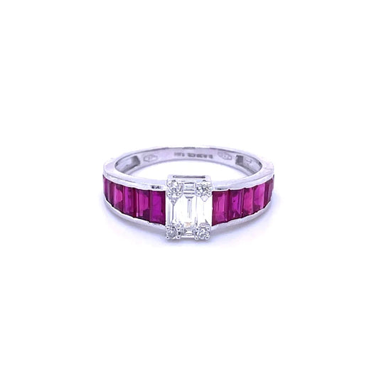 18kt White Gold Ruby With Diamond Ring