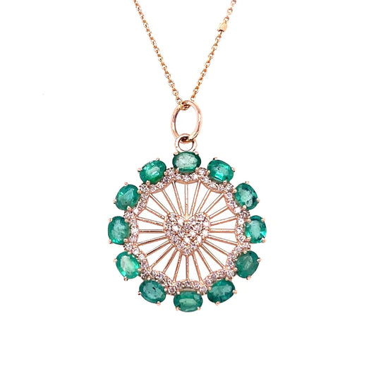 14kt Yellow Gold Emerald Pendent With Diamonds