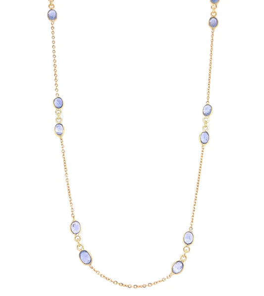 18kt Gold Bezeled Blue Sapphire Necklace