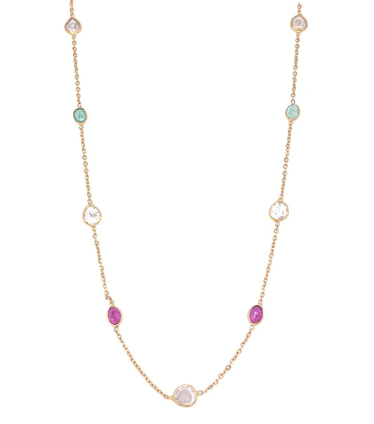 18kt Gold Bezeled Multi-stone / Diamond Slice Cut Necklace