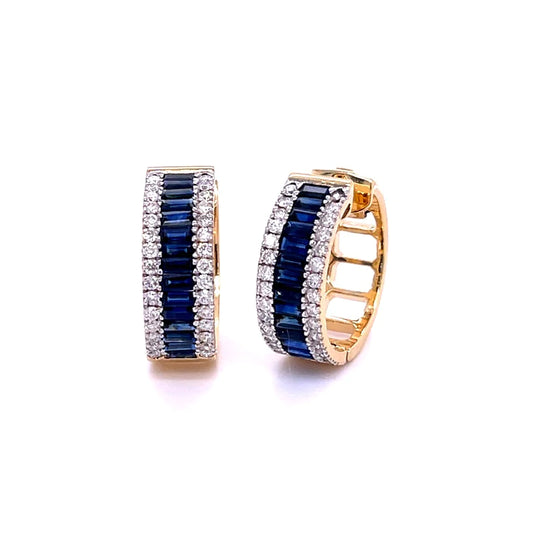 14kt Yellow Gold Sapphire With Diamonds Earing
