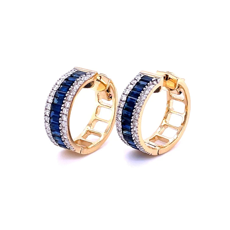 14kt Yellow Gold Sapphire With Diamonds Earing