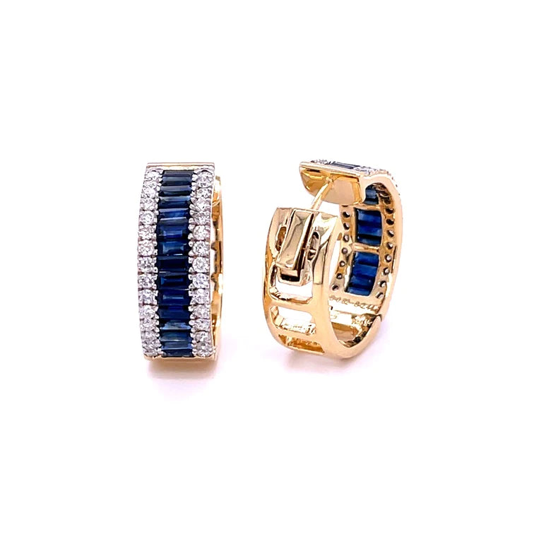 14kt Yellow Gold Sapphire With Diamonds Earing