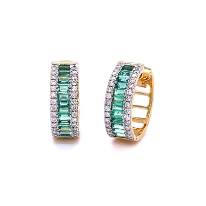 14kt Yellow Gold Emerald With Diamonds Earing