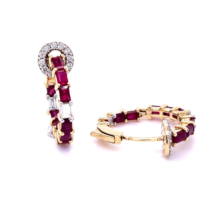 14kt Yellow Gold Ruby With Diamond Earing