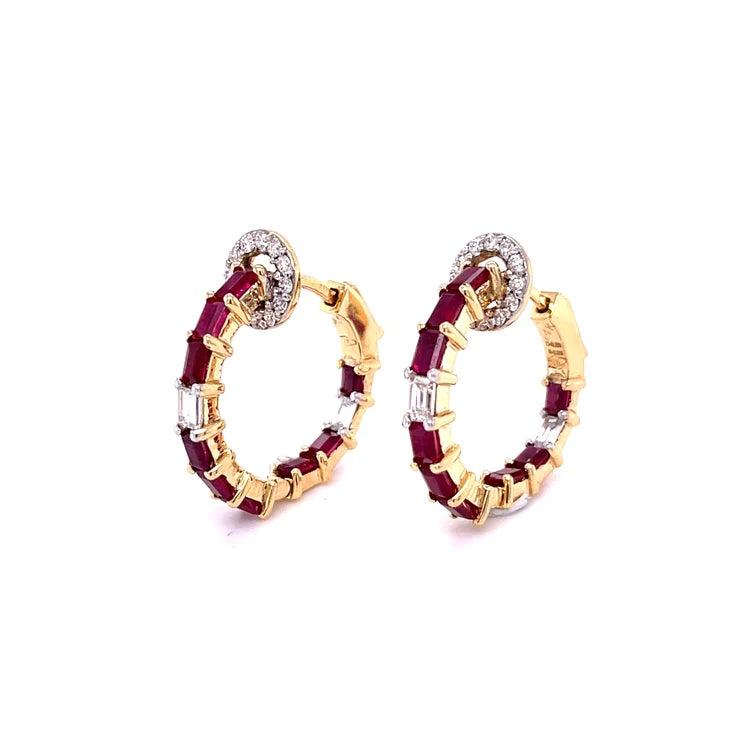 14kt Yellow Gold Ruby With Diamond Earing