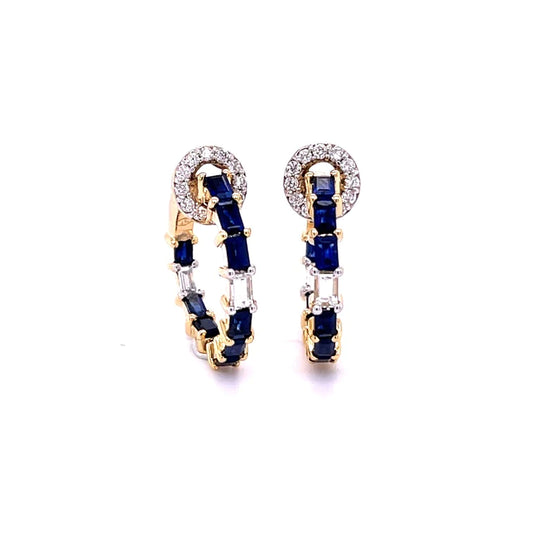 14kt Yellow Gold Blue Sapphire With Diamond Earing