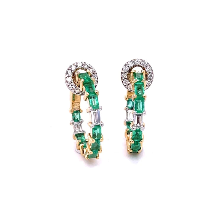 14kt Yellow Gold Emerald With Diamonds Earing