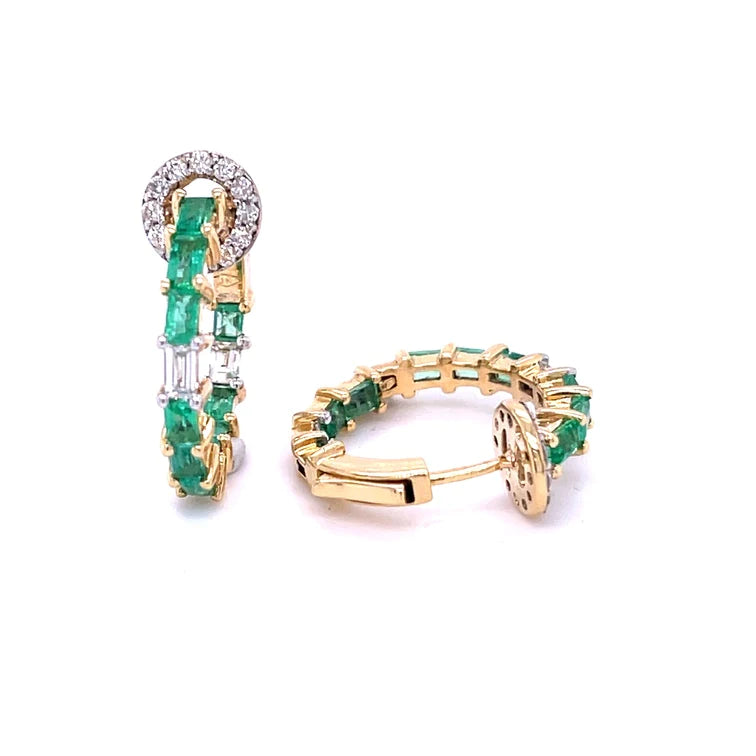 14kt Yellow Gold Emerald With Diamonds Earing