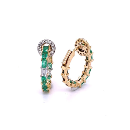 14kt Yellow Gold Emerald With Diamonds Earing