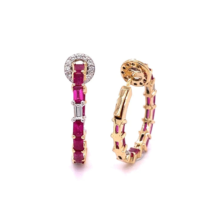 14kt Yellow Gold Ruby With Diamonds Earing