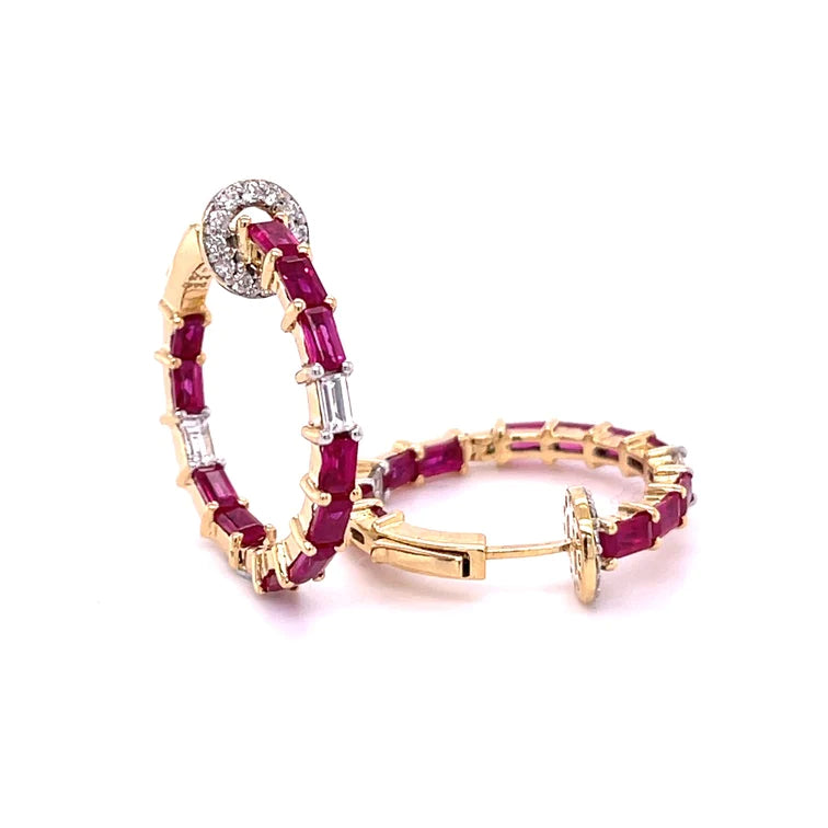 14kt Yellow Gold Ruby With Diamonds Earing