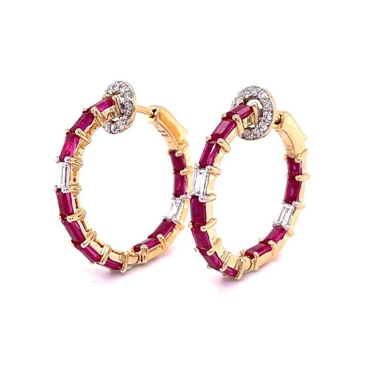 14kt Yellow Gold Ruby With Diamonds Earing