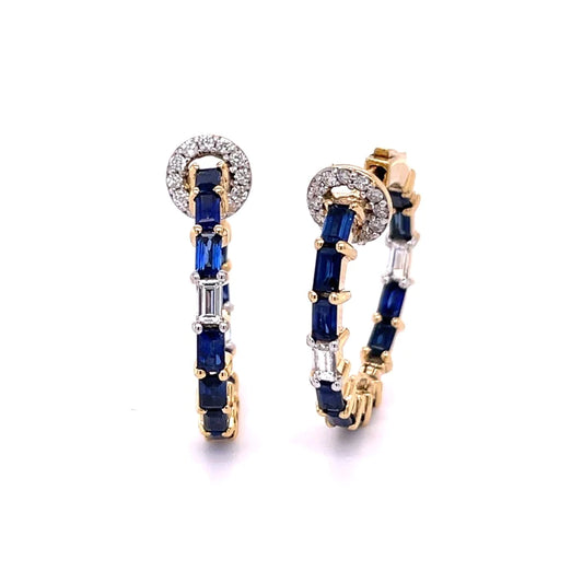 14kt Yellow Gold Blue Sapphire With Diamonds Earing