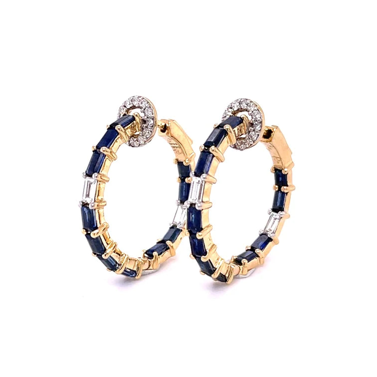14kt Yellow Gold Blue Sapphire With Diamonds Earing