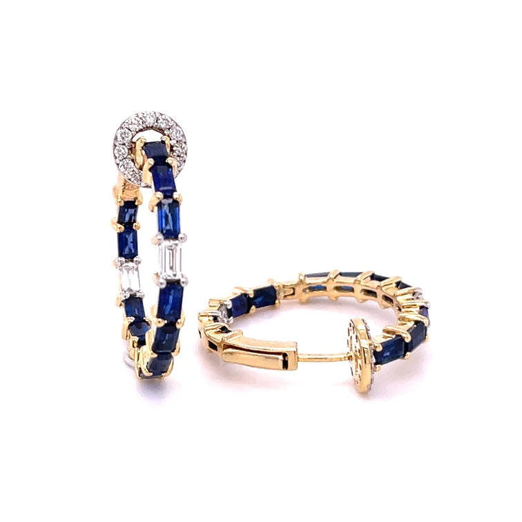 14kt Yellow Gold Blue Sapphire With Diamonds Earing