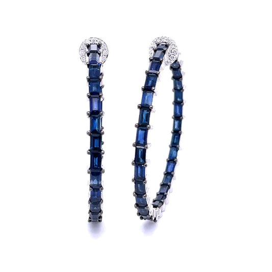 18kt White Gold Blue Sapphire With Diamonds Earing