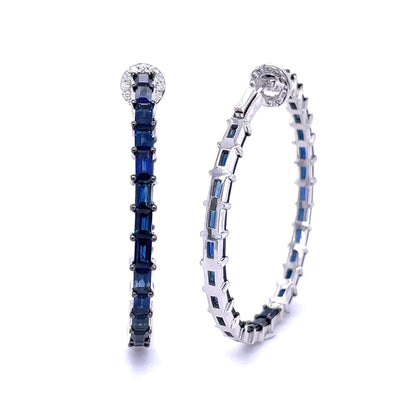 18kt White Gold Blue Sapphire With Diamonds Earing