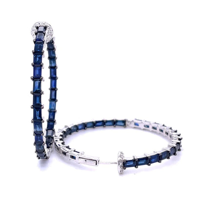 18kt White Gold Blue Sapphire With Diamonds Earing