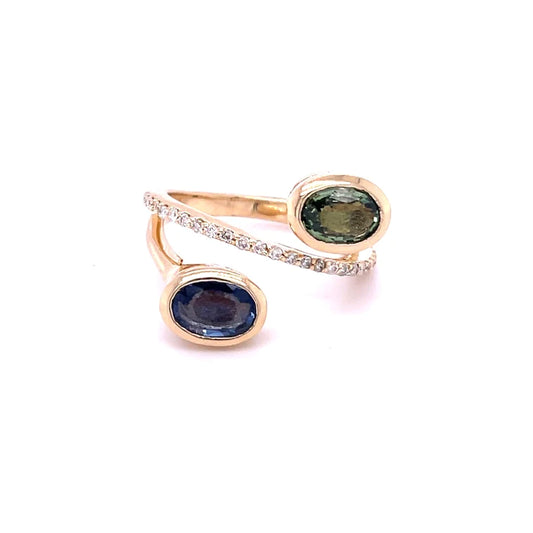 14kt Yellow Gold Sapphire With Diamonds Ring