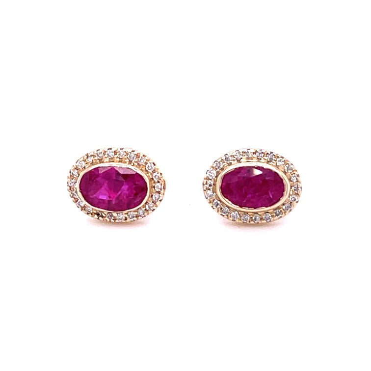 14kt Yellow Gold Ruby With Diamonds Earring