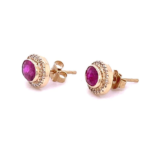 14kt Yellow Gold Ruby With Diamonds Earring