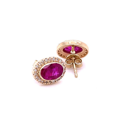 14kt Yellow Gold Ruby With Diamonds Earring