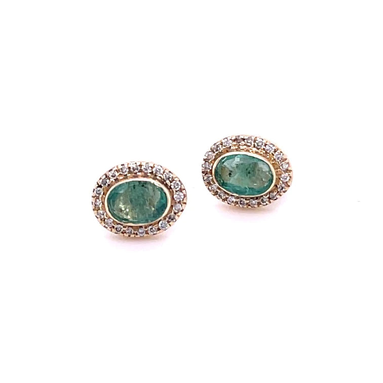 14kt Yellow Gold Emerald With Diamond Earing