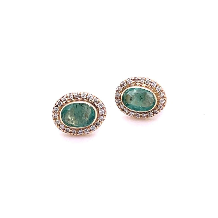 14kt Yellow Gold Emerald With Diamond Earring