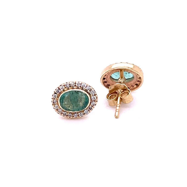 14kt Yellow Gold Emerald With Diamond Earring