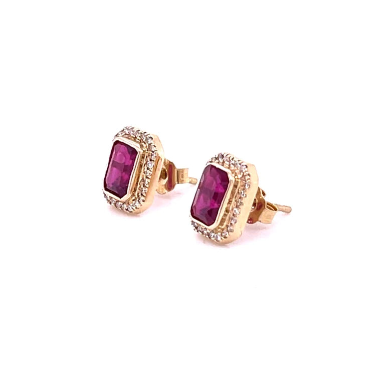 14kt Yellow Gold Ruby With Diamond Earing