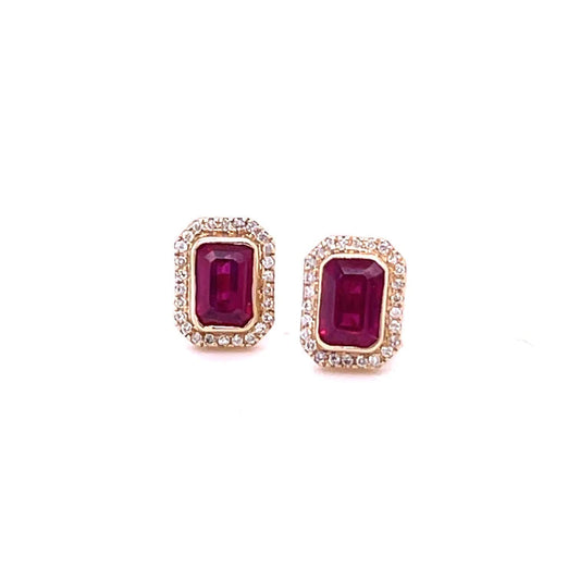 14kt Yellow Gold Ruby With Diamond Earring