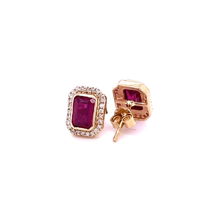 14kt Yellow Gold Ruby With Diamond Earing