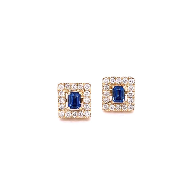 14kt Yellow Gold Blue Sapphire With Diamonds Earring