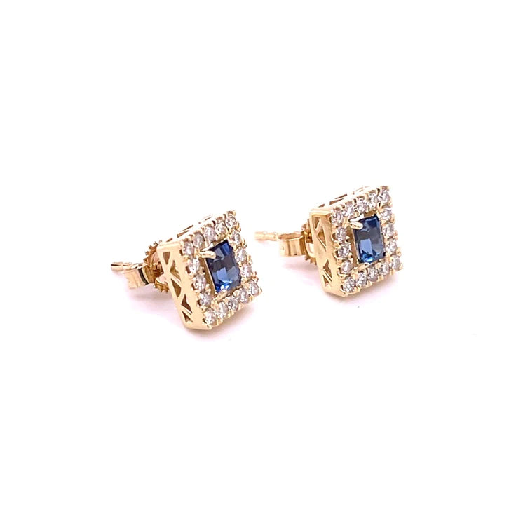 14kt Yellow Gold Blue Sapphire With Diamonds Earring