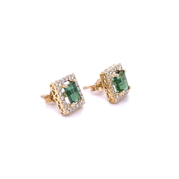 14kt Yellow Gold Tourmaline With Diamond Earring