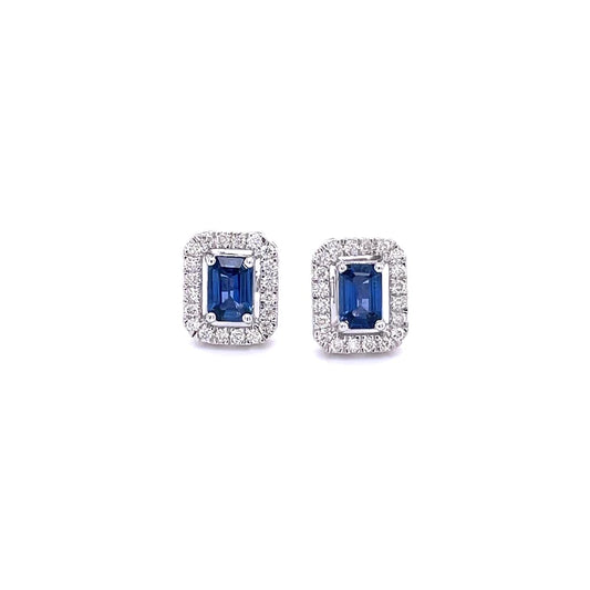 14kt White Gold Blue Sapphire With Diamonds Earring