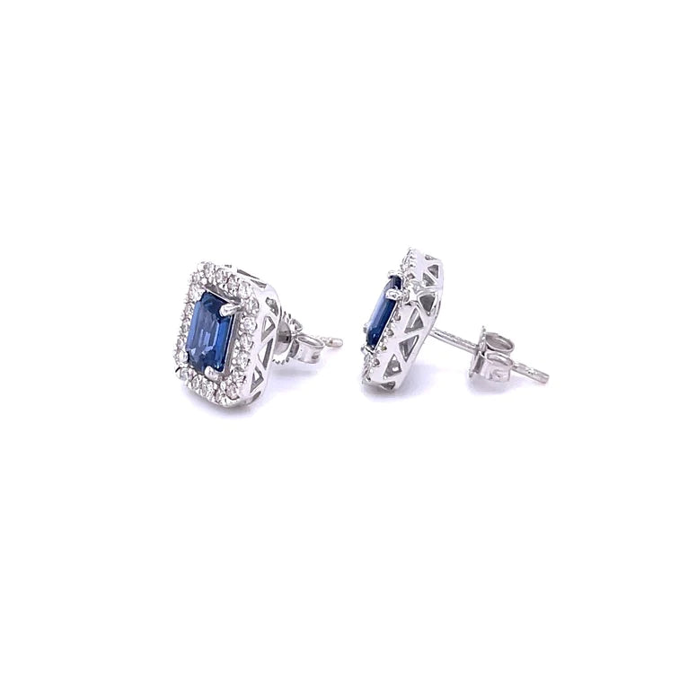 14kt White Gold Blue Sapphire With Diamonds Earring
