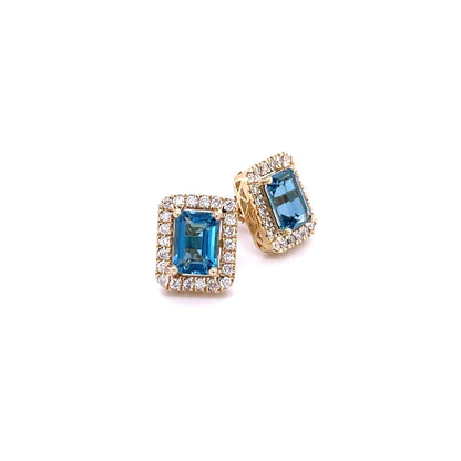 14kt Yellow Gold Blue Topaz With Diamonds Earring