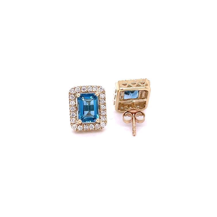 14kt Yellow Gold Blue Topaz With Diamonds Earring