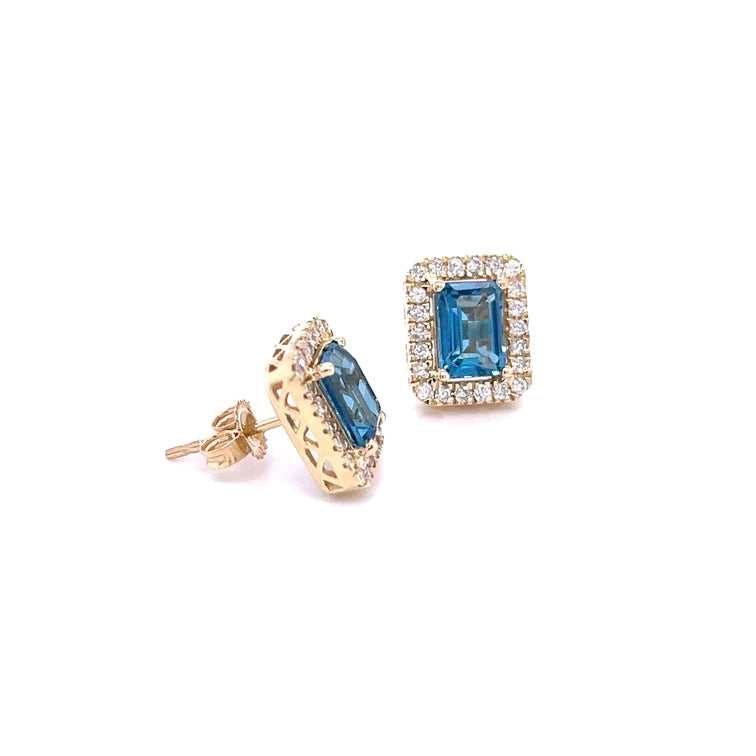 14kt Yellow Gold Blue Topaz With Diamonds Earring