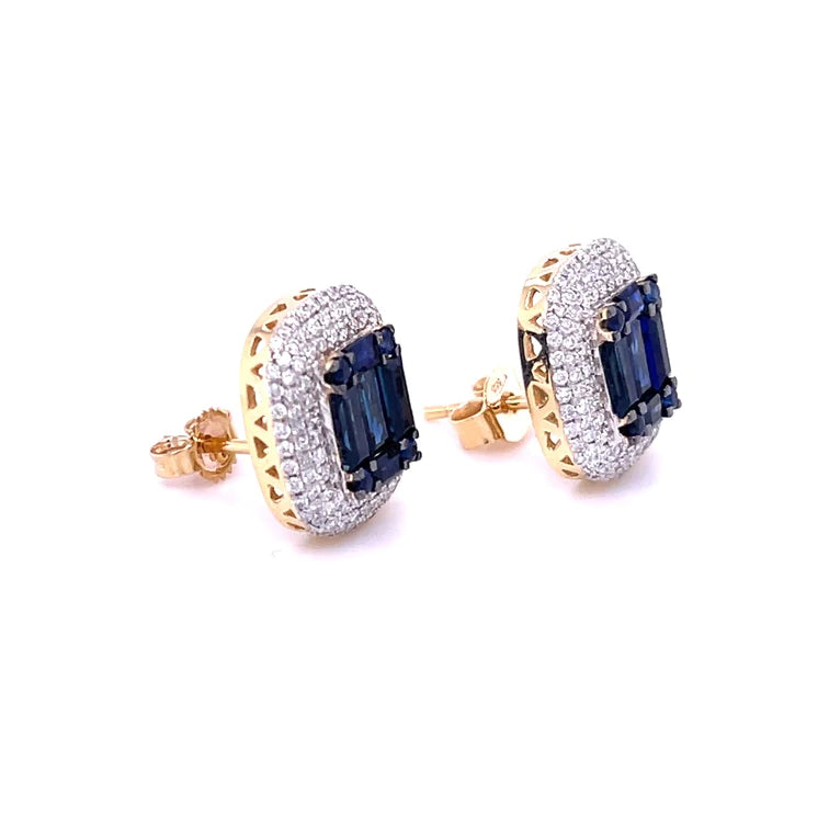 14kt Yellow Gold Sapphire With Diamonds Earring