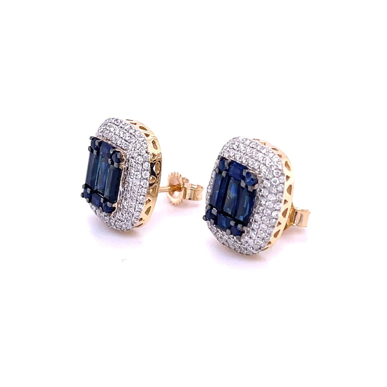 14kt Yellow Gold Sapphire With Diamonds Earring