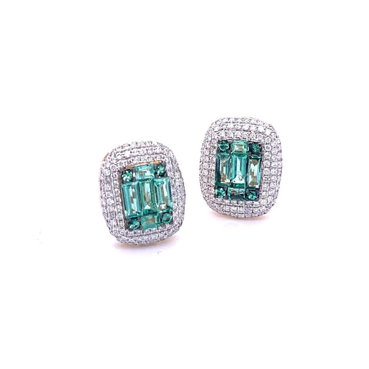 14kt Yellow Gold Emerald With Diamonds Earring