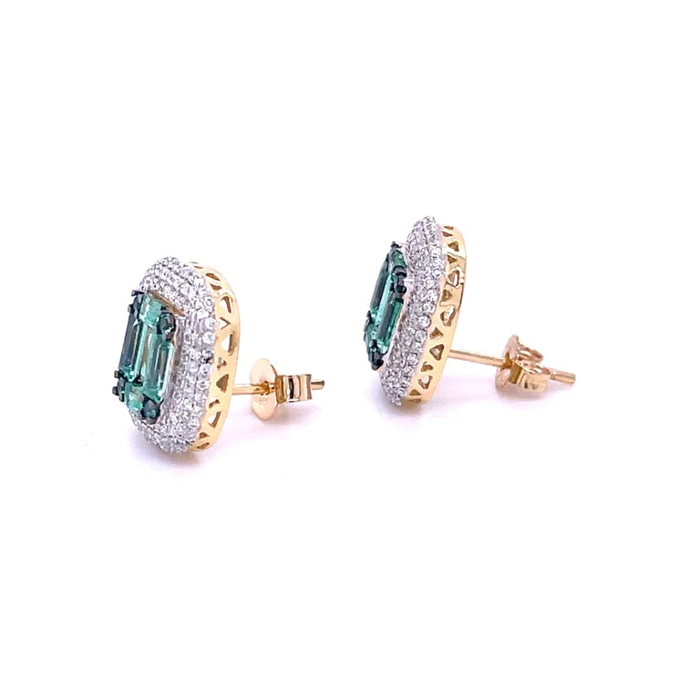 14kt Yellow Gold Emerald With Diamonds Earring