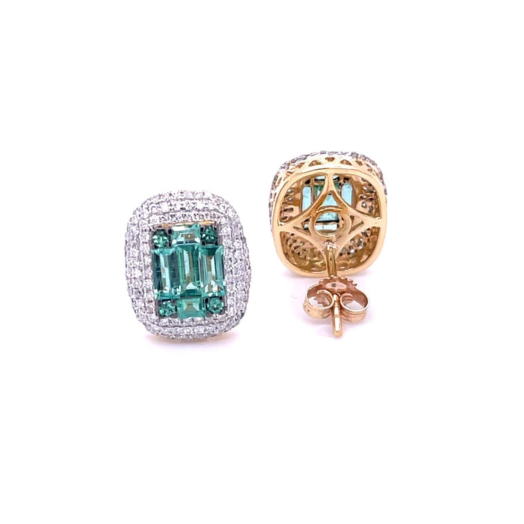14kt Yellow Gold Emerald With Diamonds Earring