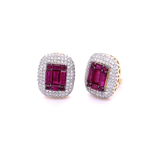 14kt Yellow Gold Ruby With Diamonds Earring