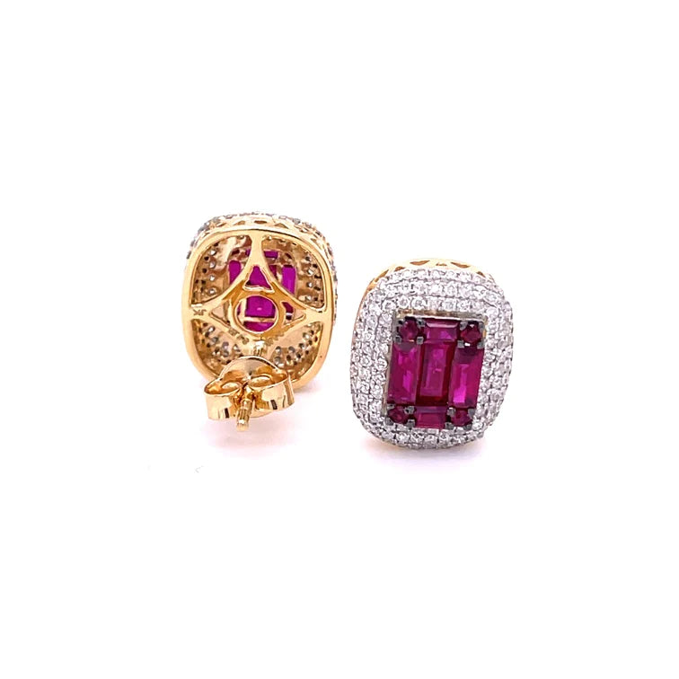 14kt Yellow Gold Ruby With Diamonds Earring