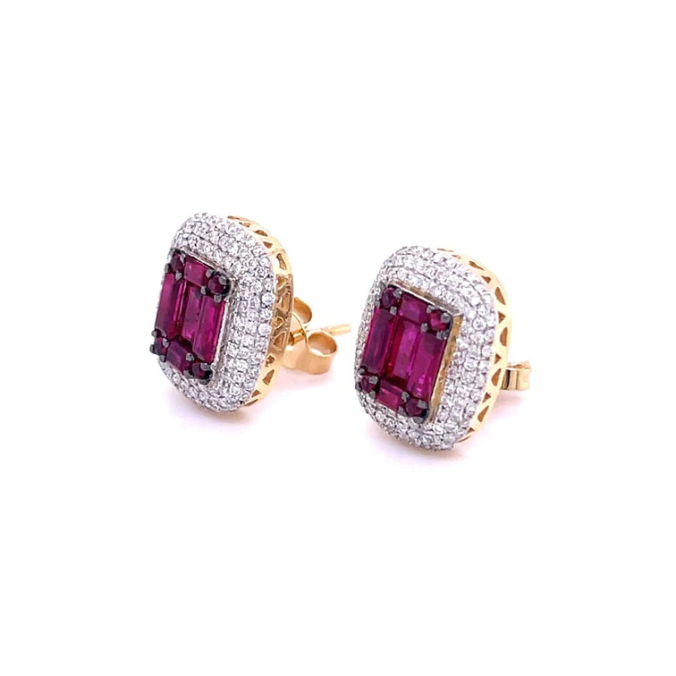 14kt Yellow Gold Ruby With Diamonds Earring